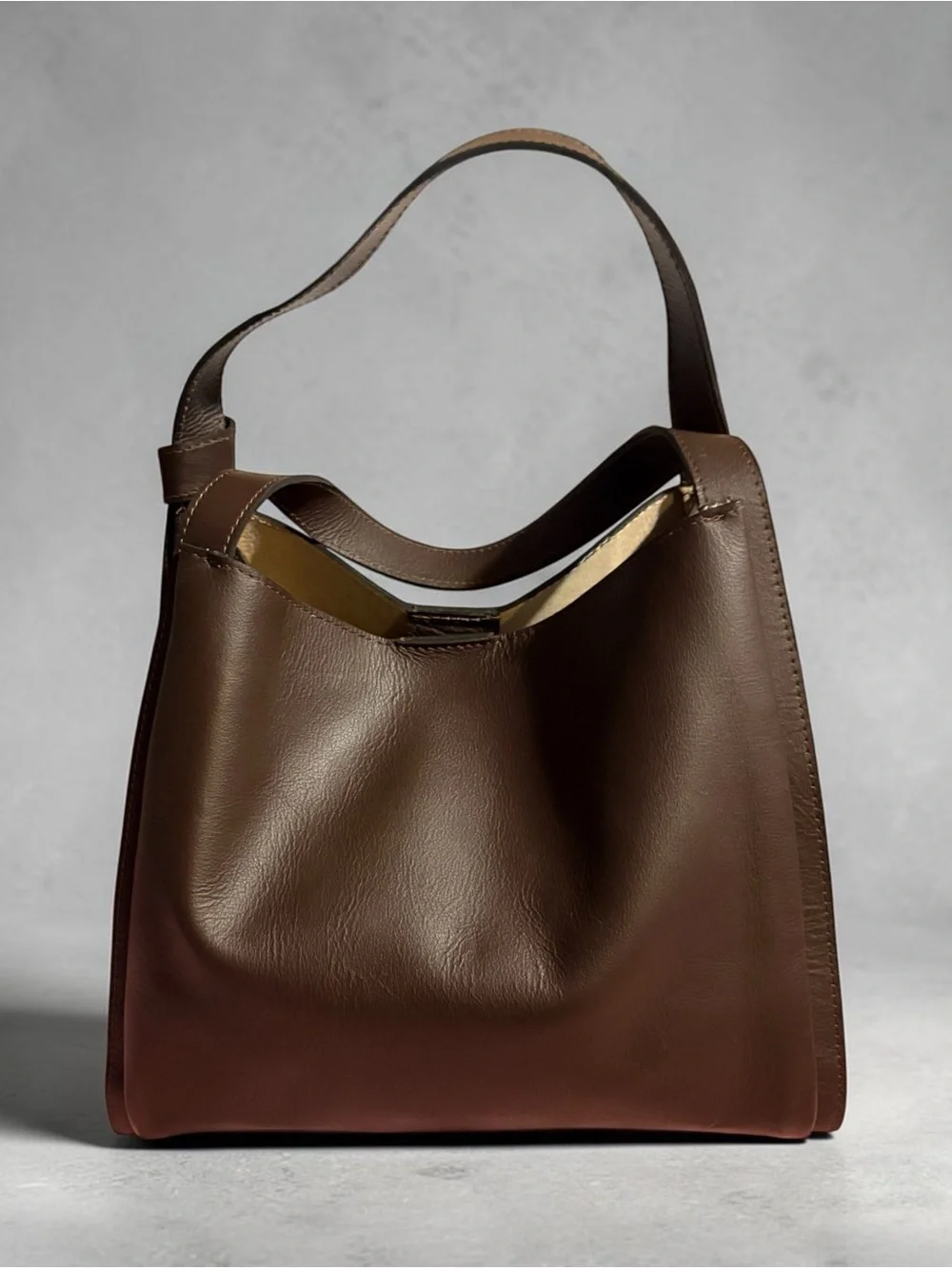 Classic Brown Leather Hobo Bag - Minimalist Women's Shoulder Bag